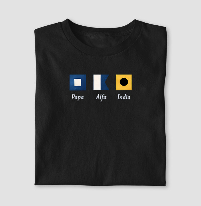 Camiseta Bandeiras Náuticas Papa Alfa India Clássica - Dia dos Pais